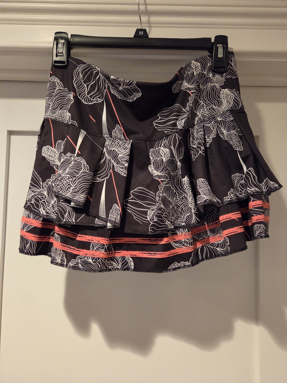Lucky in Love Black Floral Tennis Skirt with Coral Trim - Picture 2 of 2